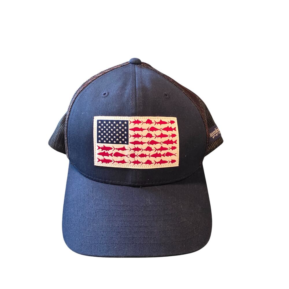 Columbia Men's PFG Mesh Snap Bac Fish Flag Ball Cap Navy Blue